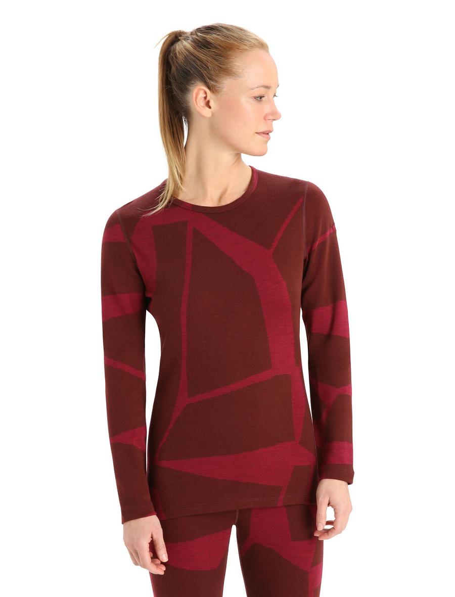 Espresso / Cherry Icebreaker Merino 250 Vertex Long Sleeve Crewe Thermal Top Fractured Landscapes Women's Base Layers | AU 1873BEXC